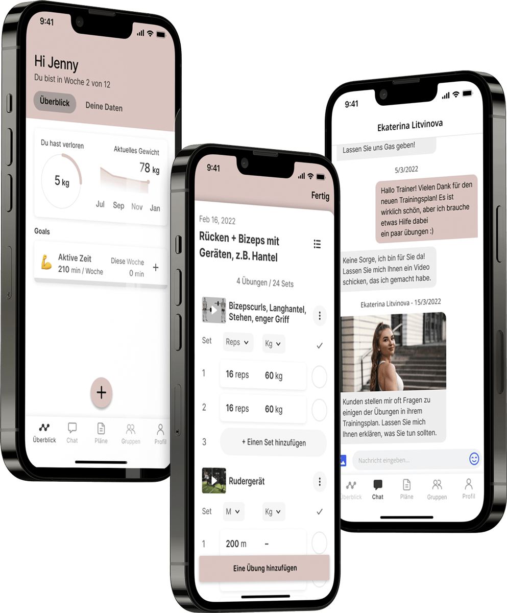 Ein Mockup der Coaching-App, das die Funktionen zeigt.